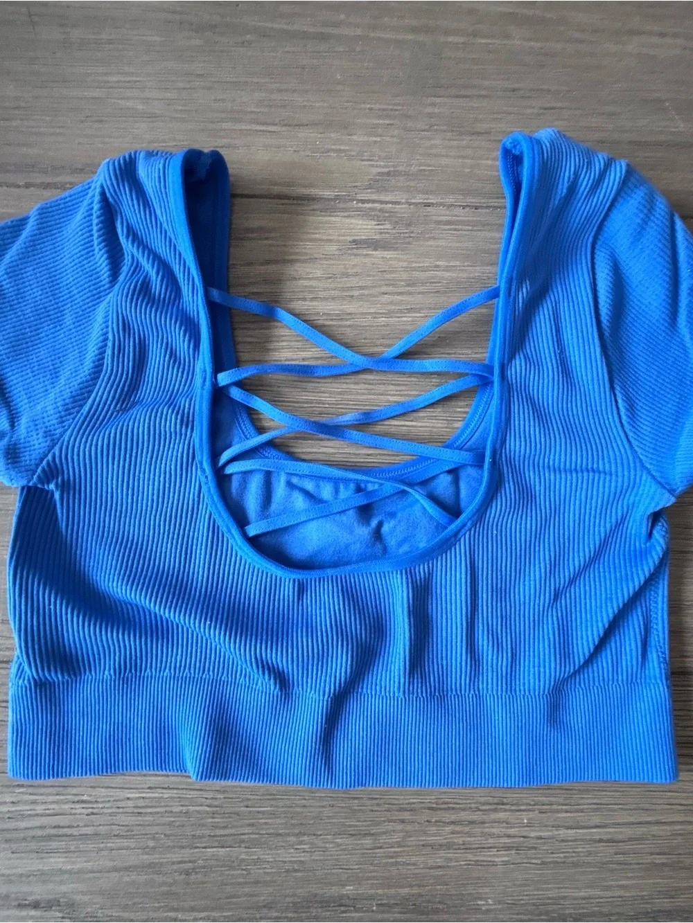 aerie Vibrant Blue Ribbed Short Sleeve Crop Top with Strappy Back